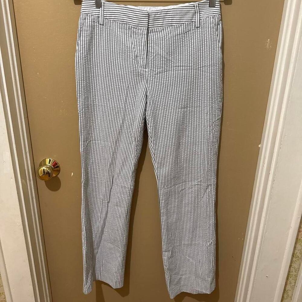 White and gray vertical striped pants